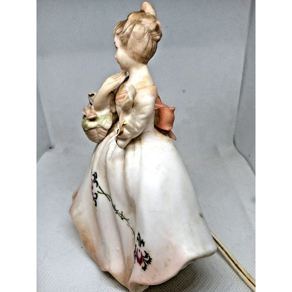 Lenwile Ardalt Porcelain Night Light Southern Victorian Girl with Basket Japan